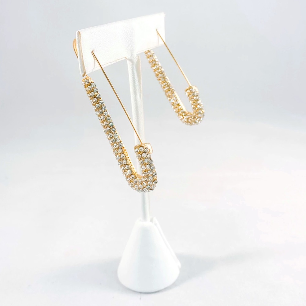 Rhinestone Safety Pin Earrings